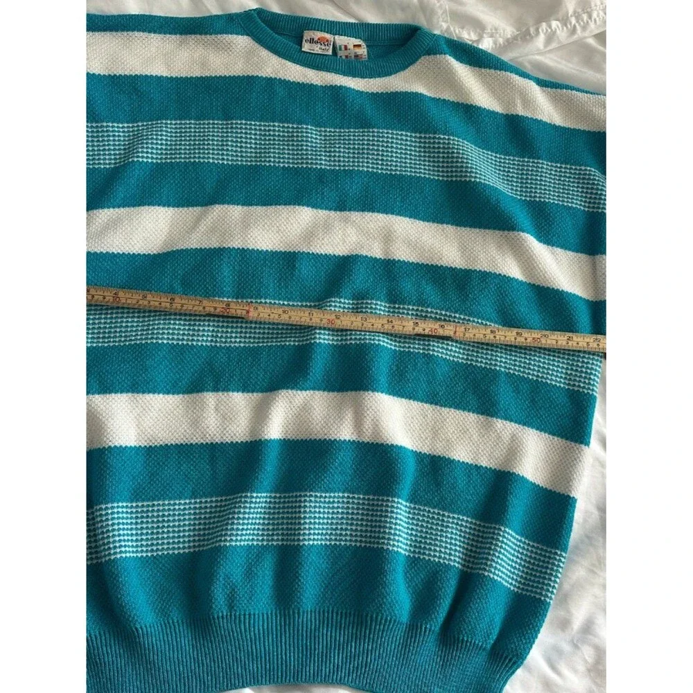 Vintage Ellesse Italy Striped Sweater Men’s L Blue White Cotton Acrylic 90s Knit